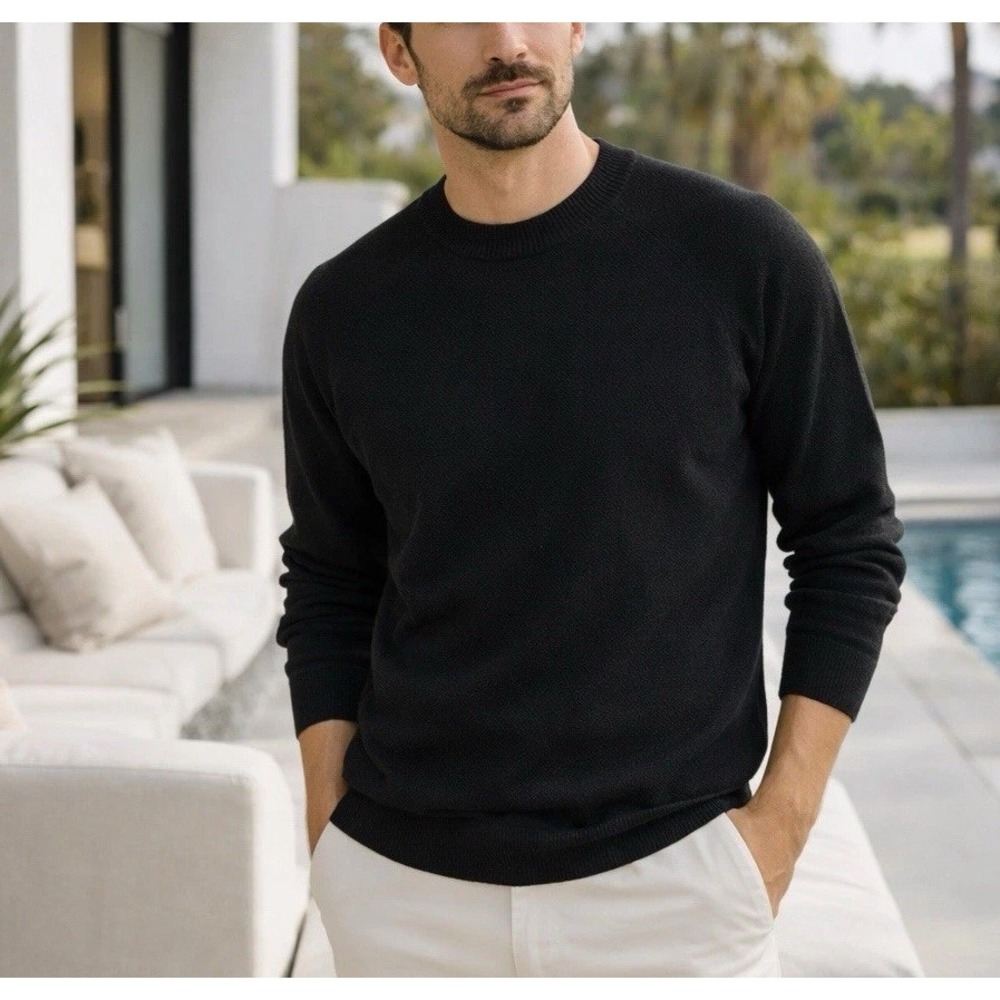 NN07 Merino Wool Blend Sweater Men's L Black Crewneck Made in Tunisia‎ $165